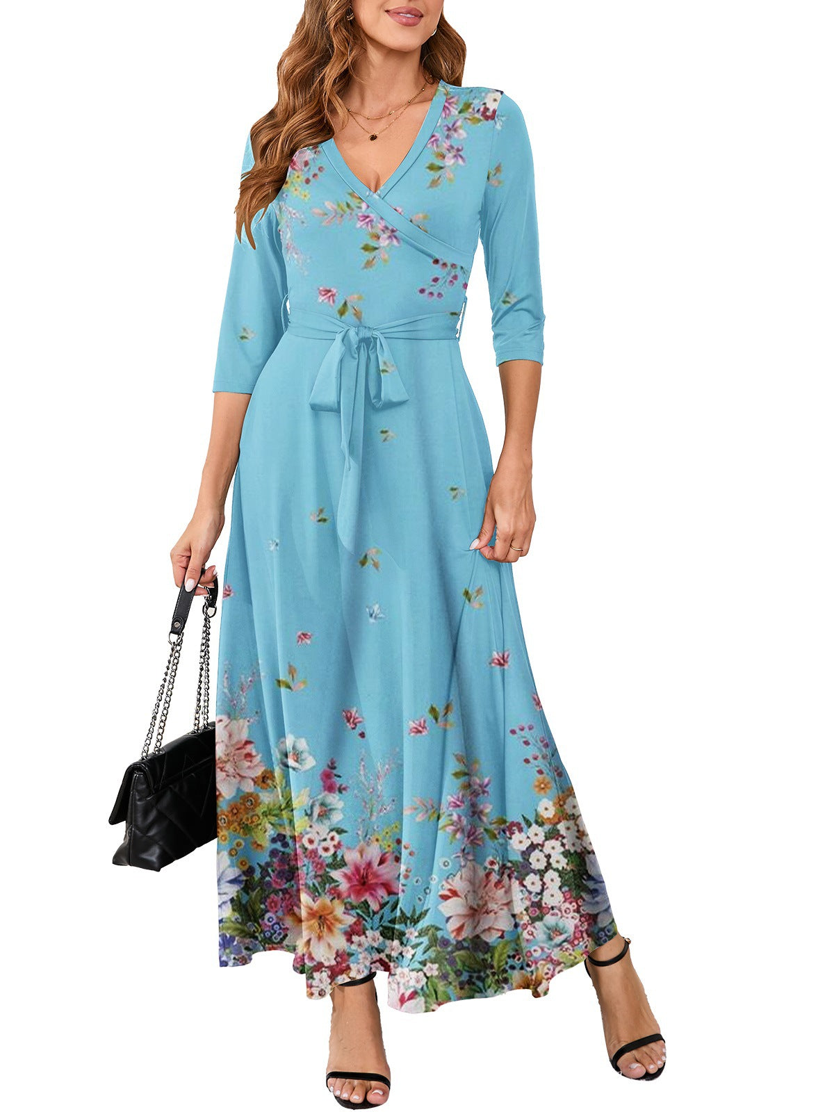 Women Sexy Printed V Neck Dress 14