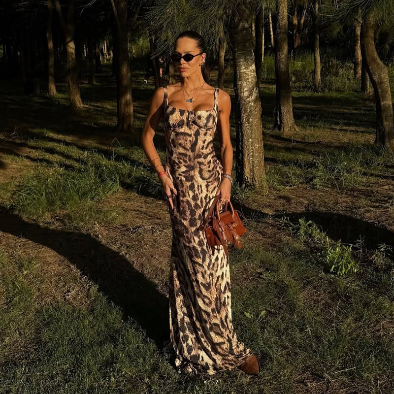 Women Leopard Print Summer Holiday Strap Dress 3