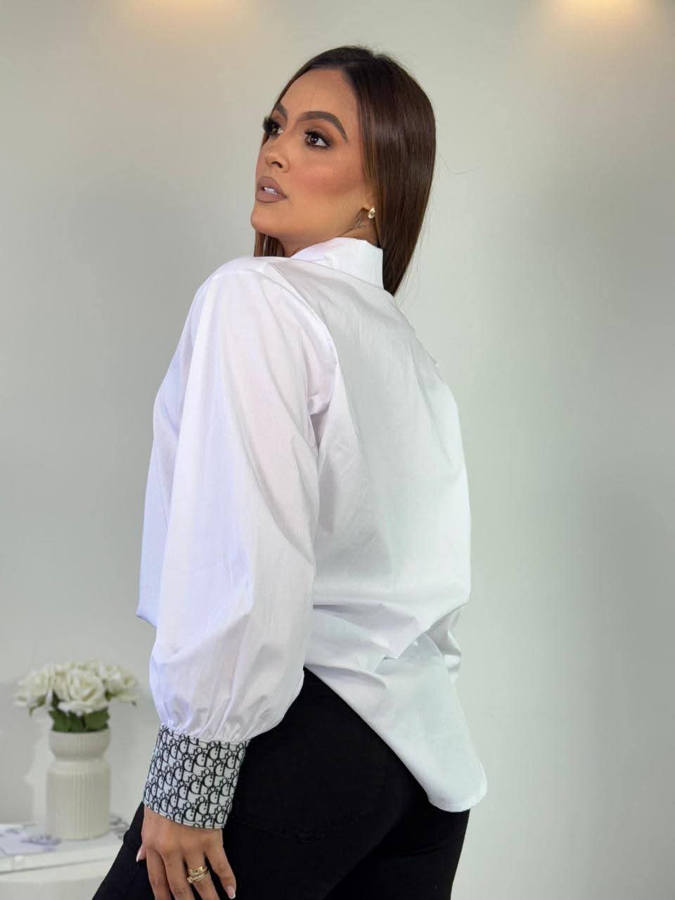 Women summer and autumn long-sleeved solid printed letter shirt (with pockets) 5