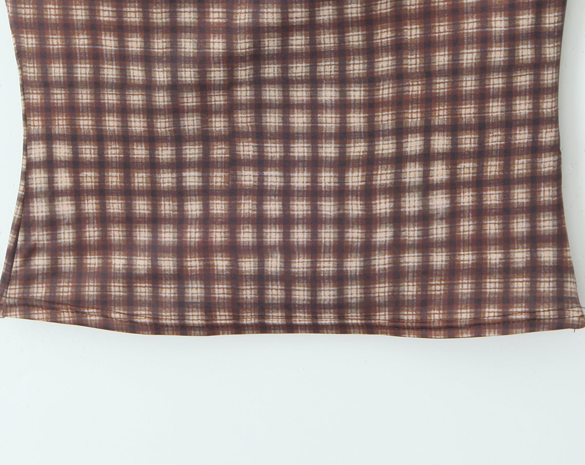 Cami Top and Low-Waist Bodycon Skirt Plaid Lace Patchwork Set 8