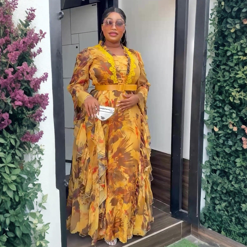 African Ruffled Printed Long DressFashionable Plus Size Wear for Women 3