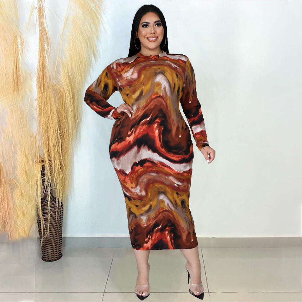 Winter Tight Fitting Sexy Print Plus Size Dress