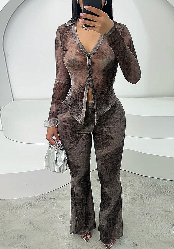 Trendy V-Neck Mesh Sunscreen Long-Sleeve Top Pants Set