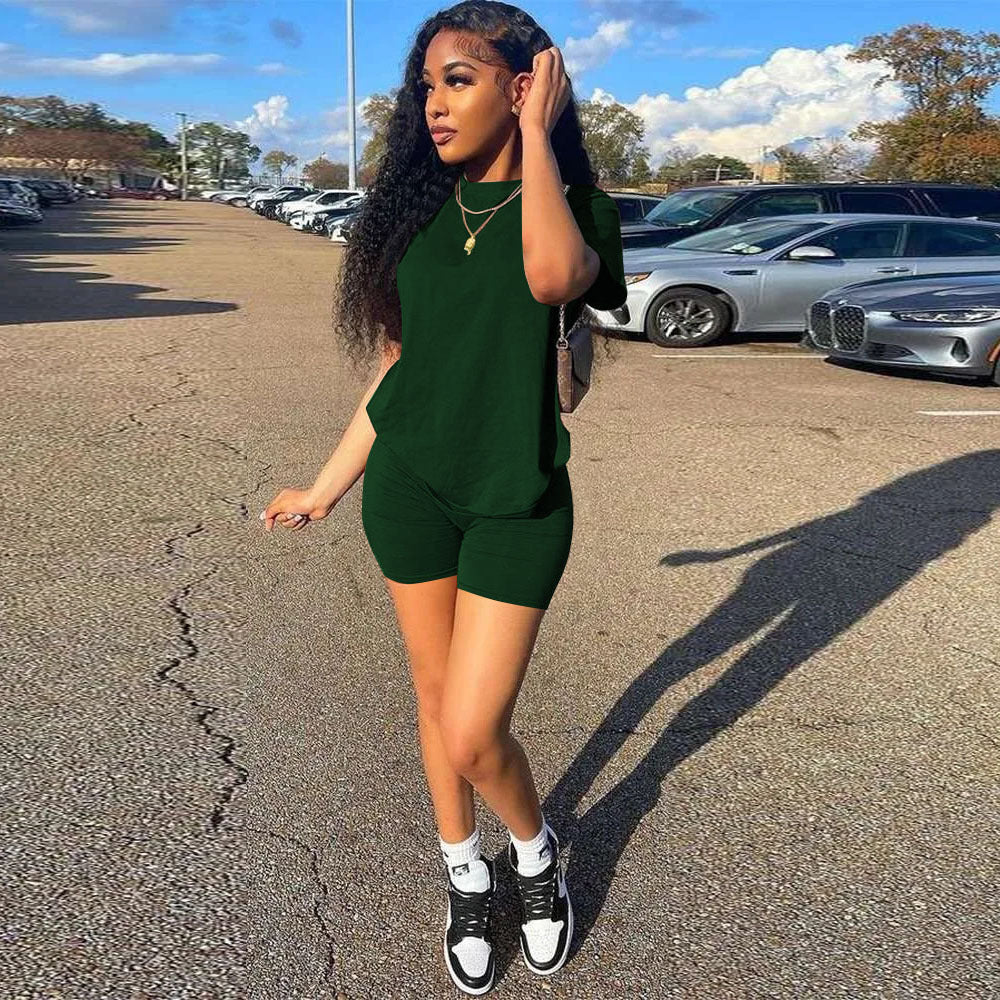 Women Summer Casual Short Sleeve Top + Shorts Sports Two-piece Set 5
