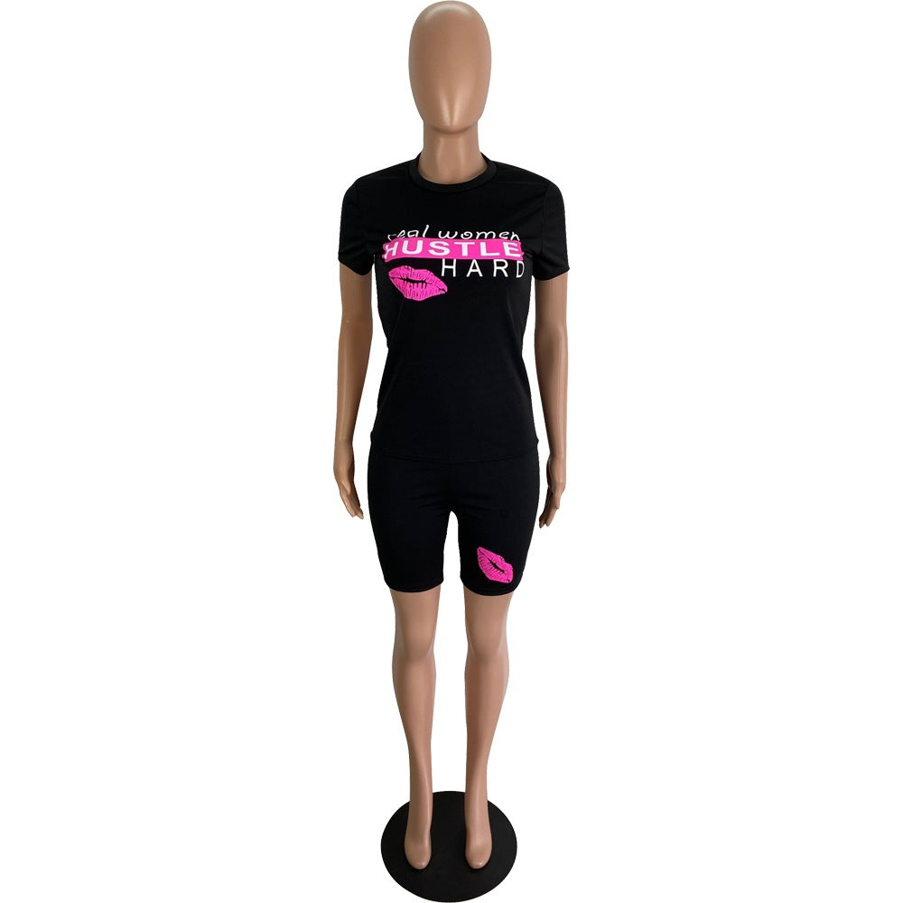 Summer Women's Printed Casual Two Piece Shorts Set 9