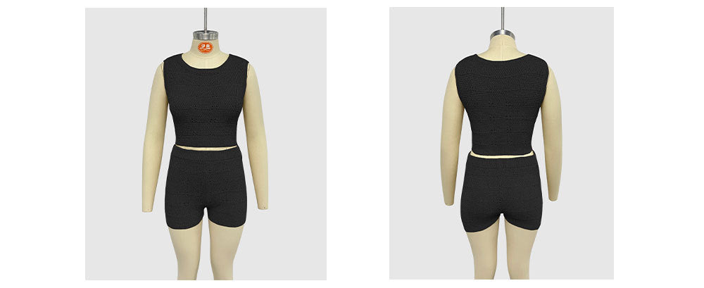 Women Round Neck Vest Shorts Two Piece Set 13