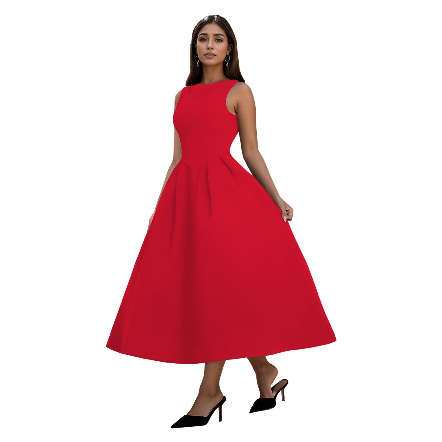 Fashionable women's Low Back retro sleeveless Backless A-line long dress 10