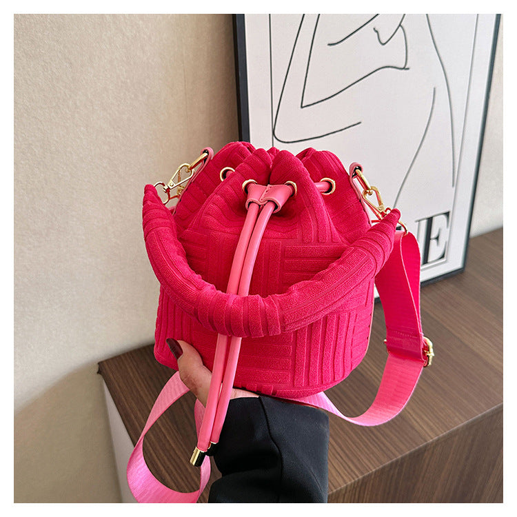 Women Flannel Bucket Bag Single Shoulder Crossbody Bag 16