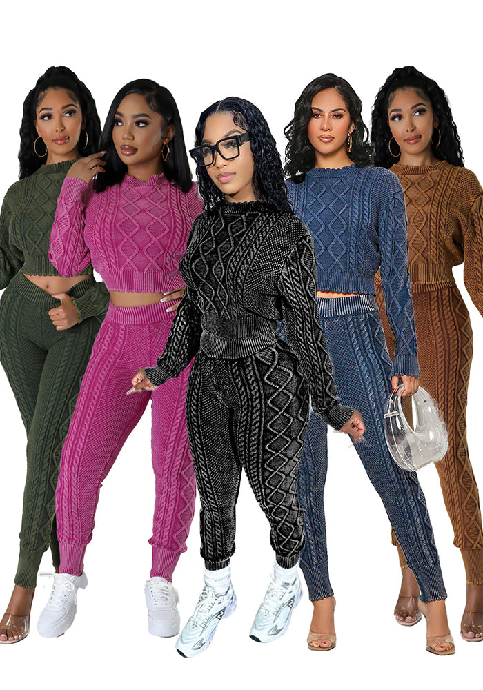 Women vintage style knitted twist sweater set