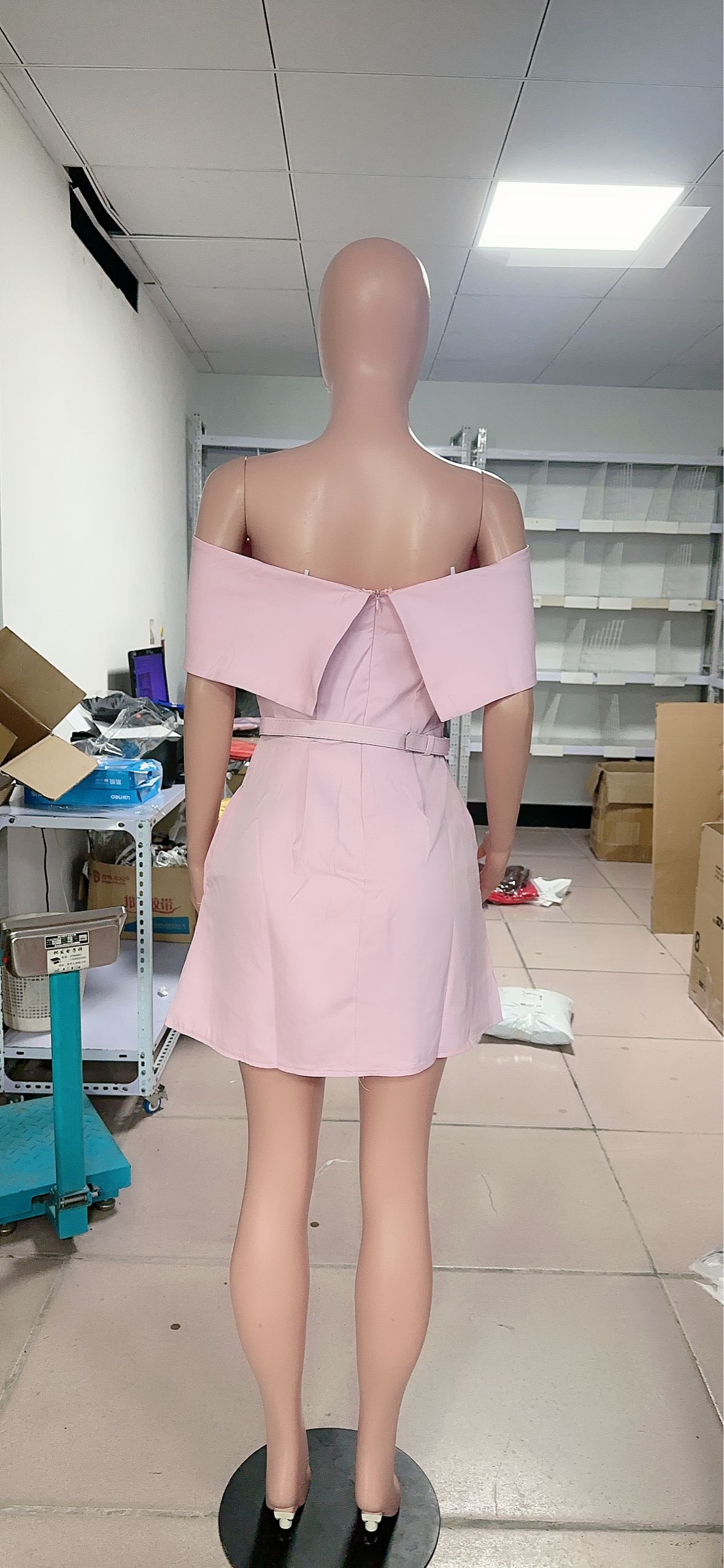 Women Belt Off Shoulder Party Dress 14