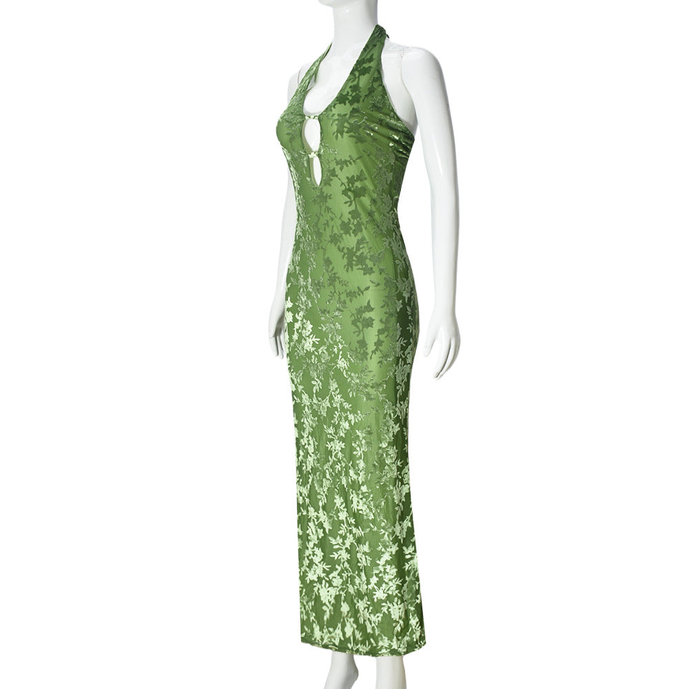 Women Summer Temu Backless Hollow Lace-Up Halter Neck Dress 8