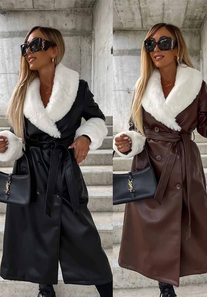 Autumn And Winter Fashionable Fur Collar Pocket Loose Leather Casual Jacket