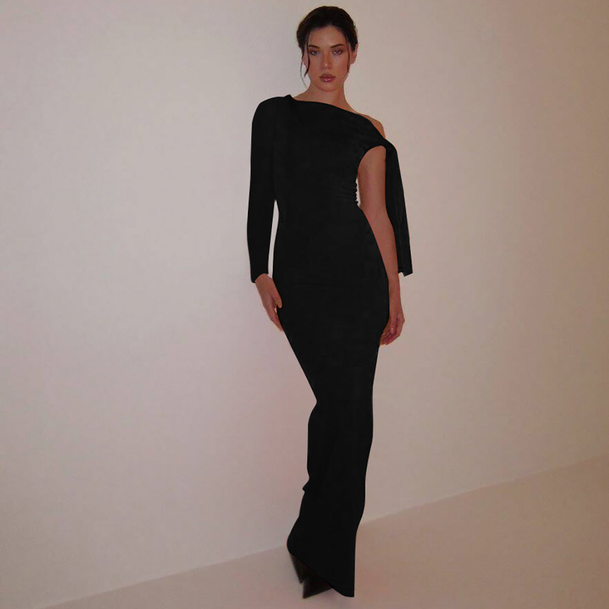 Women summer one-shoulder Slash Shoulder lace-up Solid dress 7