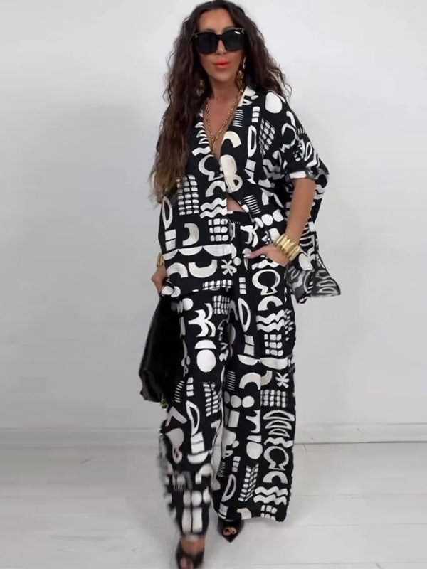 Summer Elegant Sexy Printed Top + Wide-Leg Pants Two-Piece Set 4