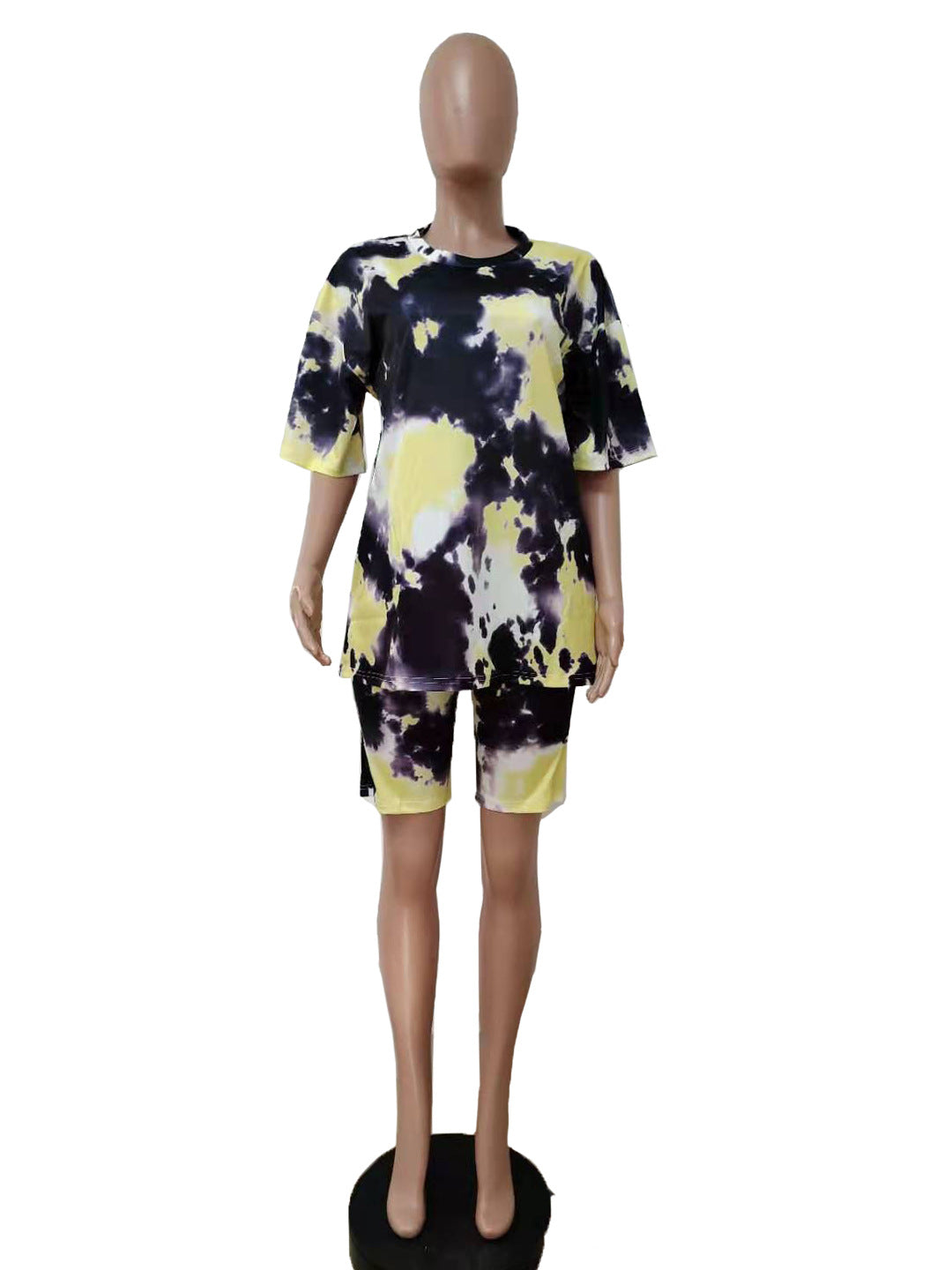 Summer Women's Tie Dye Suit Short Sleeve Shorts Splatter Print Suit 15