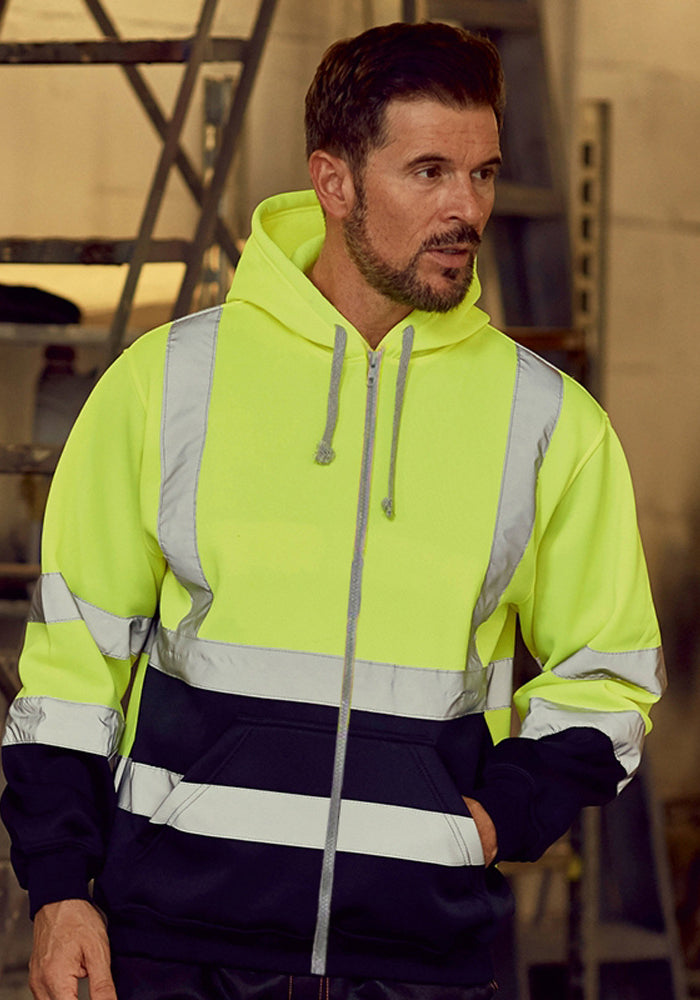 Men'S Hooded Hoodies Reflective Striped Fleece Colorblock Zip Hoodies