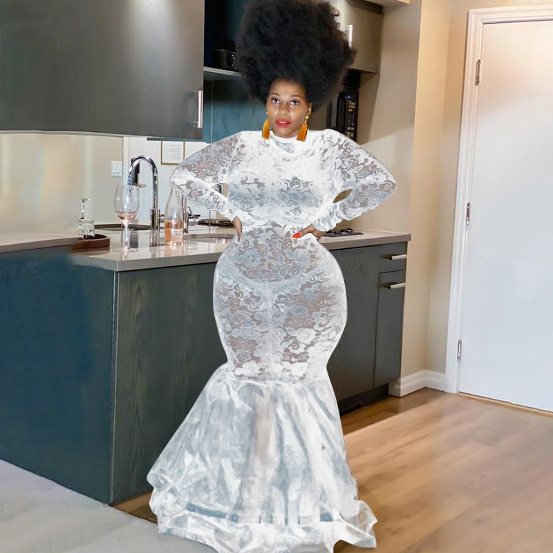 Plus Size Women See-Through Lace Bodycon Dress 4