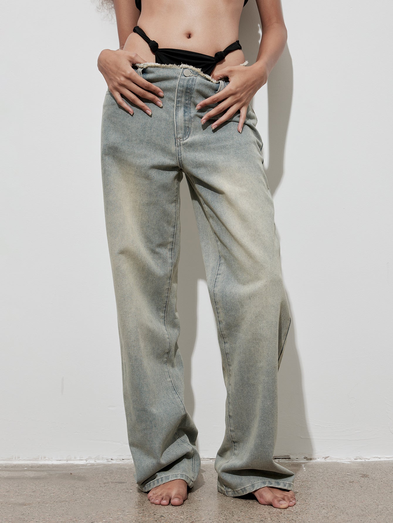 American High-Waist Distressed Women's Spring Casual Loose Wide-Leg Denim Pants 5