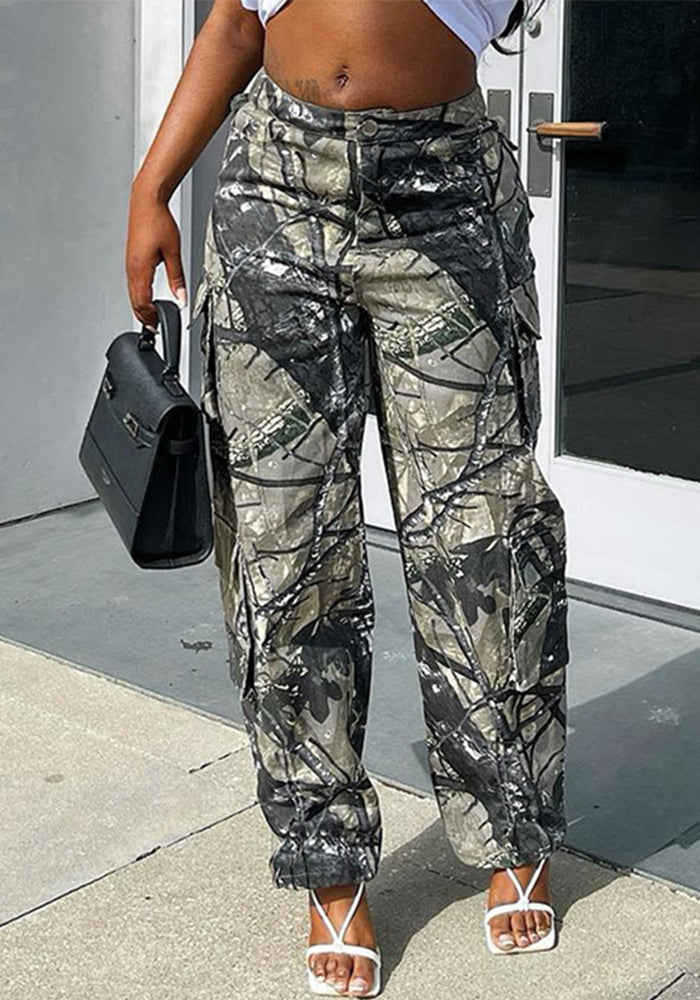 Women Camo Casual Zip Pocket Pants