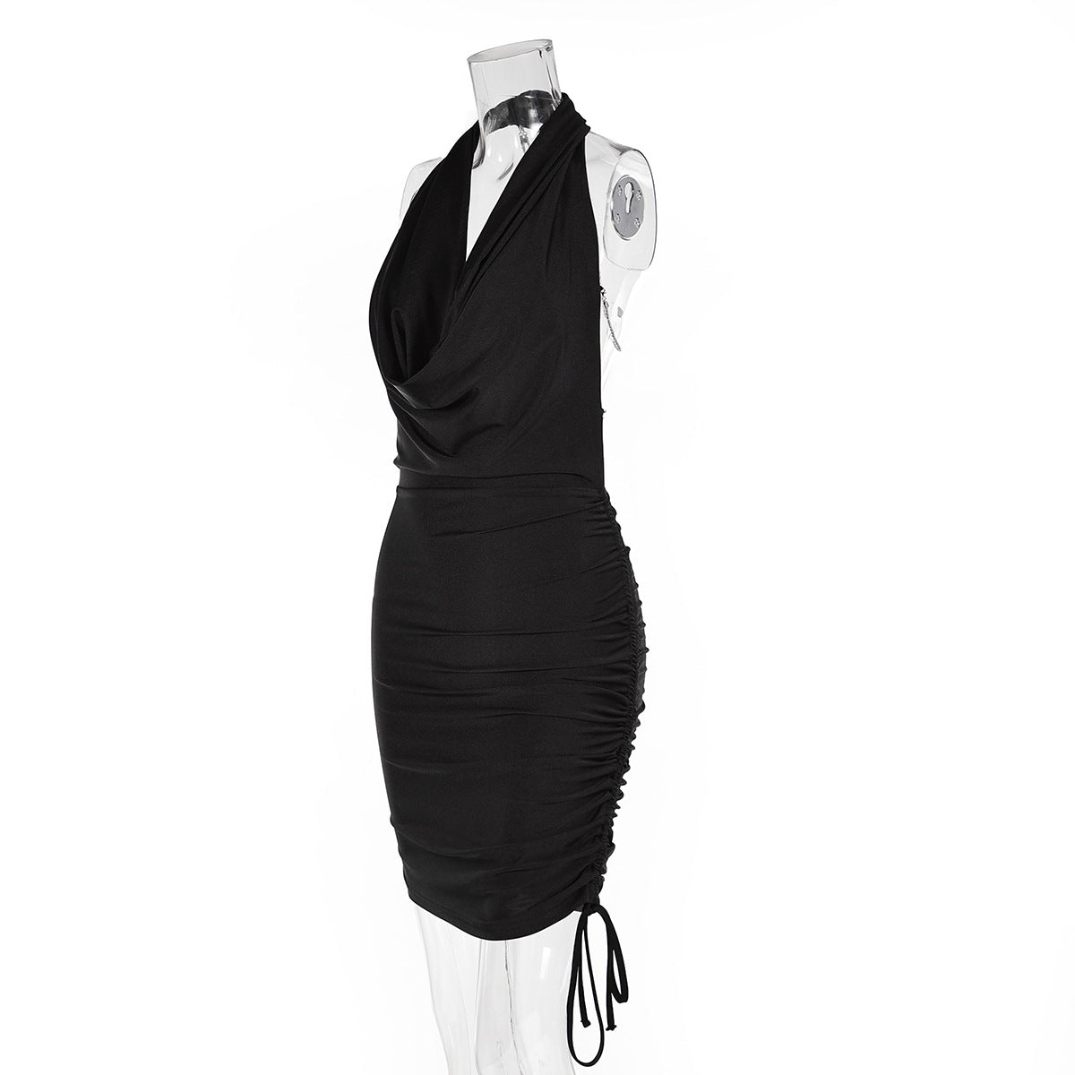 Women Halter Neck Backless sleeveless chain pleated Bodycon dress 7