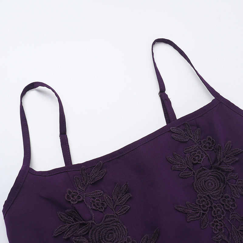 Strapless Low-Back Lace-Up Maxi Dress Floral Trim Chic Gown 9