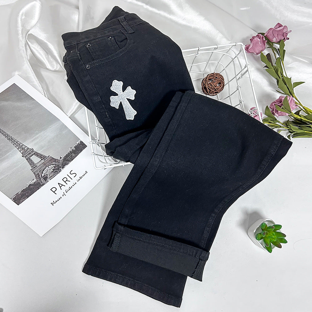 Sexy Low Rise Denim Embroidered Cutout Style Stretch Tight Fitting Pants 22