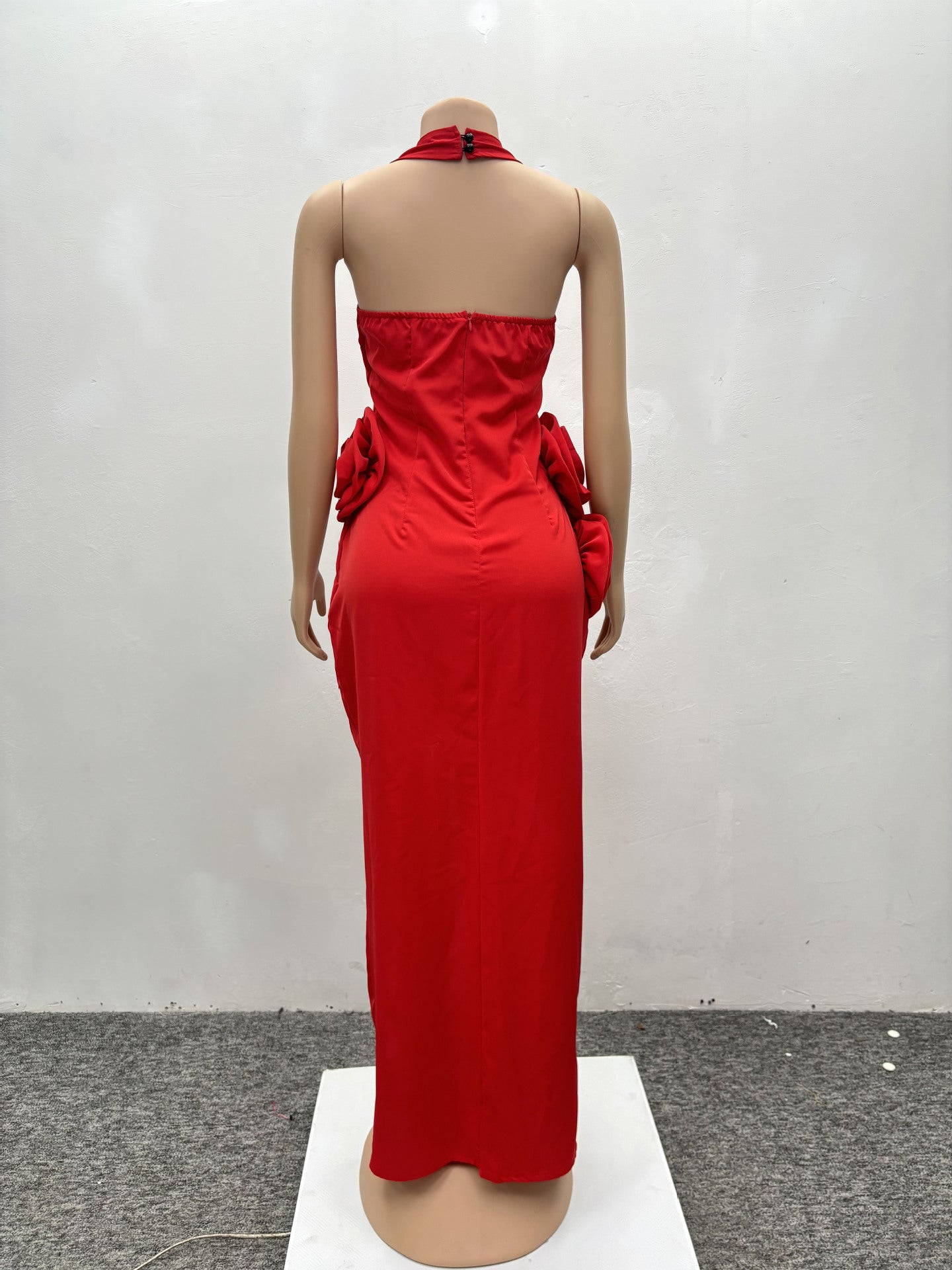 Elegant Women Flower Halter Slit Long Dress 12