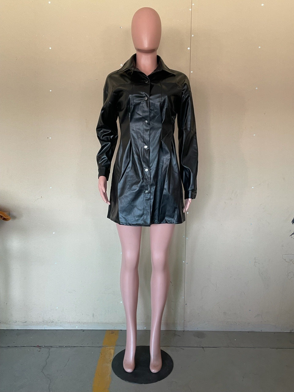 single-breasted buttons Casual Pu dress 19