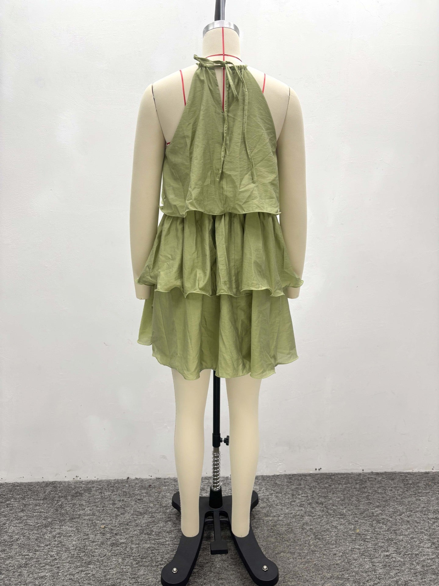 African Chic Sweet Halter Neck Sexy Sleeveless Solid Color Ruffled Mini Dress 8