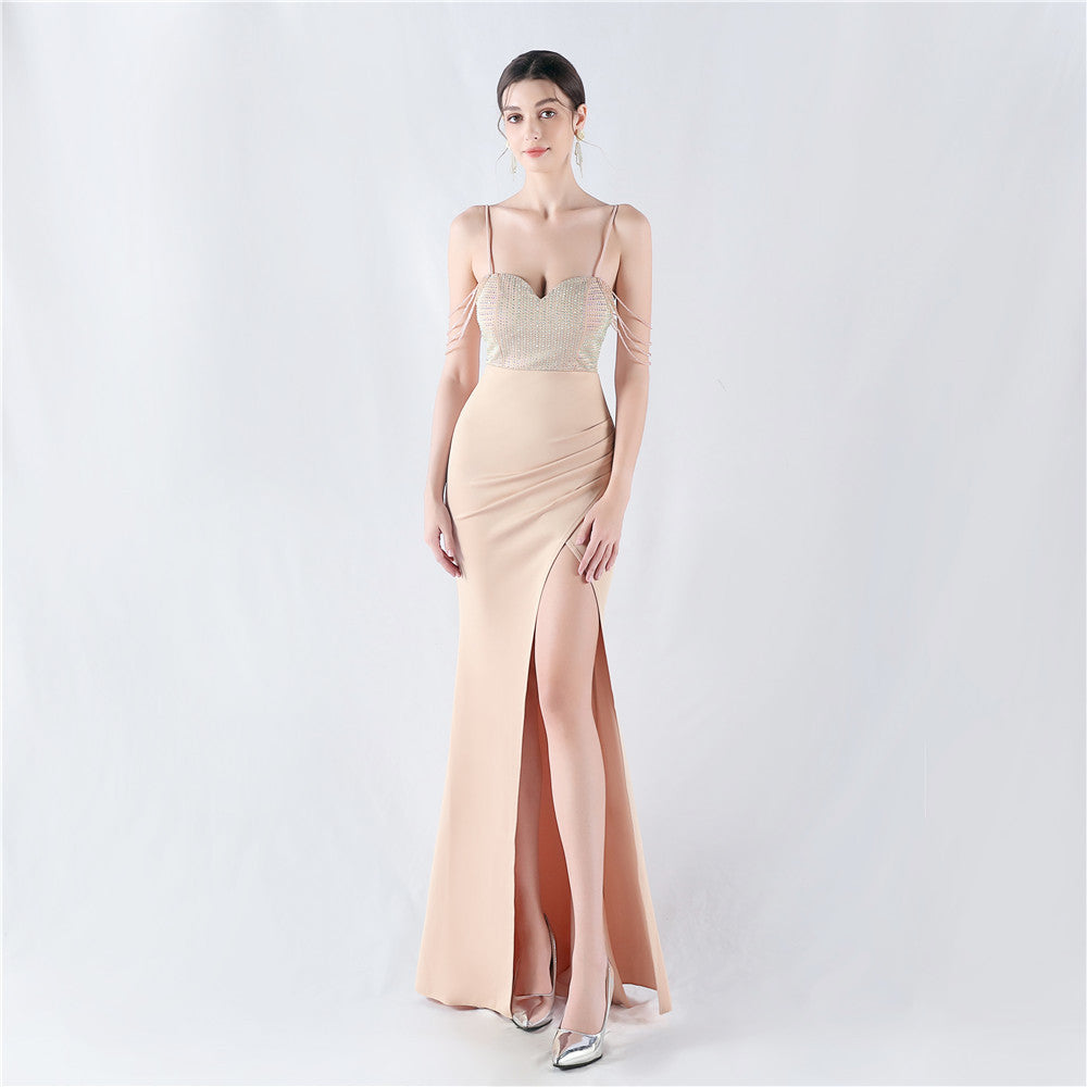 Women Beaded Sexy Suspender Evening Dress 7