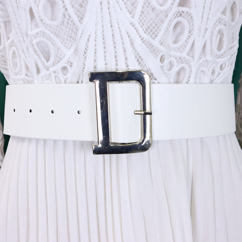 Women'S Chic Solid Color Lace Crochet Cutout Pleated Dress 15