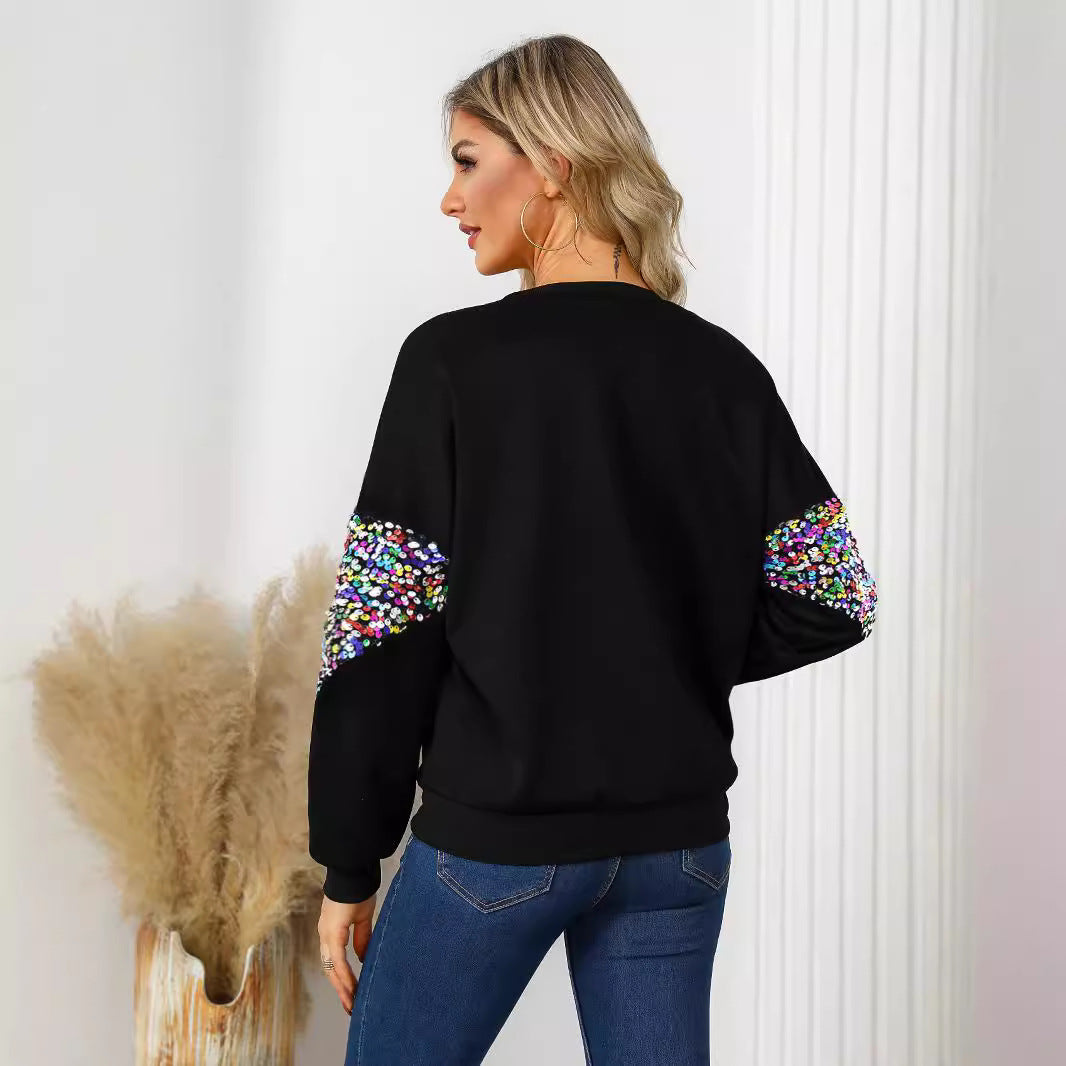 Women Colorful Pearlescent Sequins Decorated Solid Top