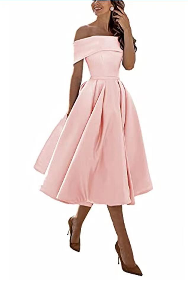 Elegant Off Shoulder Solid Color A-line Party Dress（Processing time need 3-6 days） 19