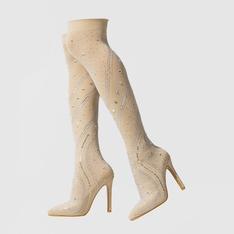 High Heel Pointed Elastic Socks Rhinestone Fashion Stiletto Sexy Women's Shoes 8
