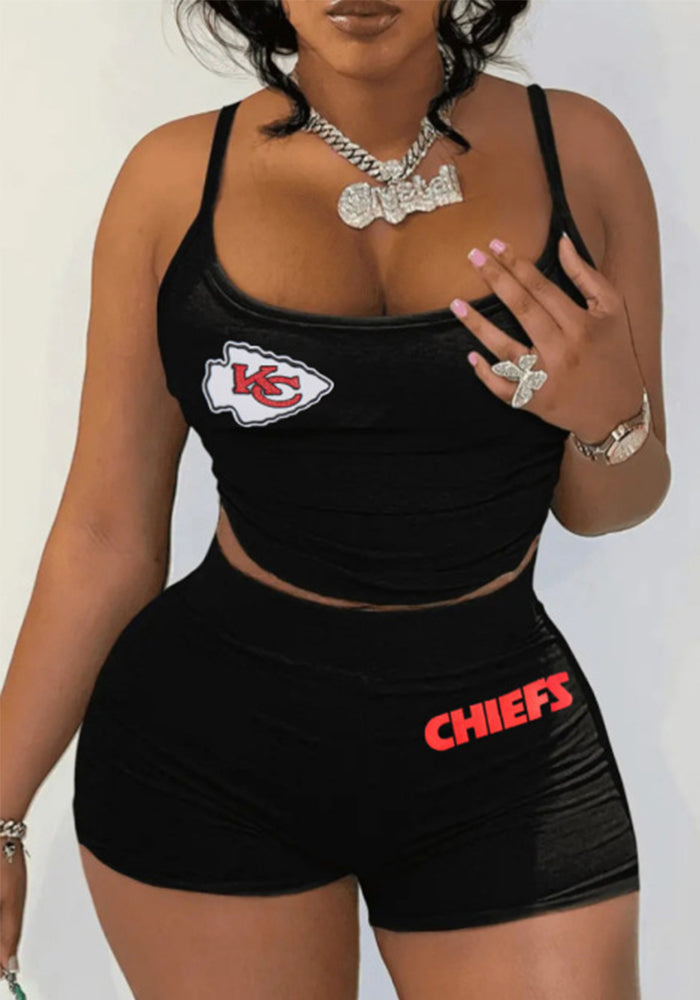 Fashionable And Sexy Women's Printed Summer Vest And Shorts Two Piece Set