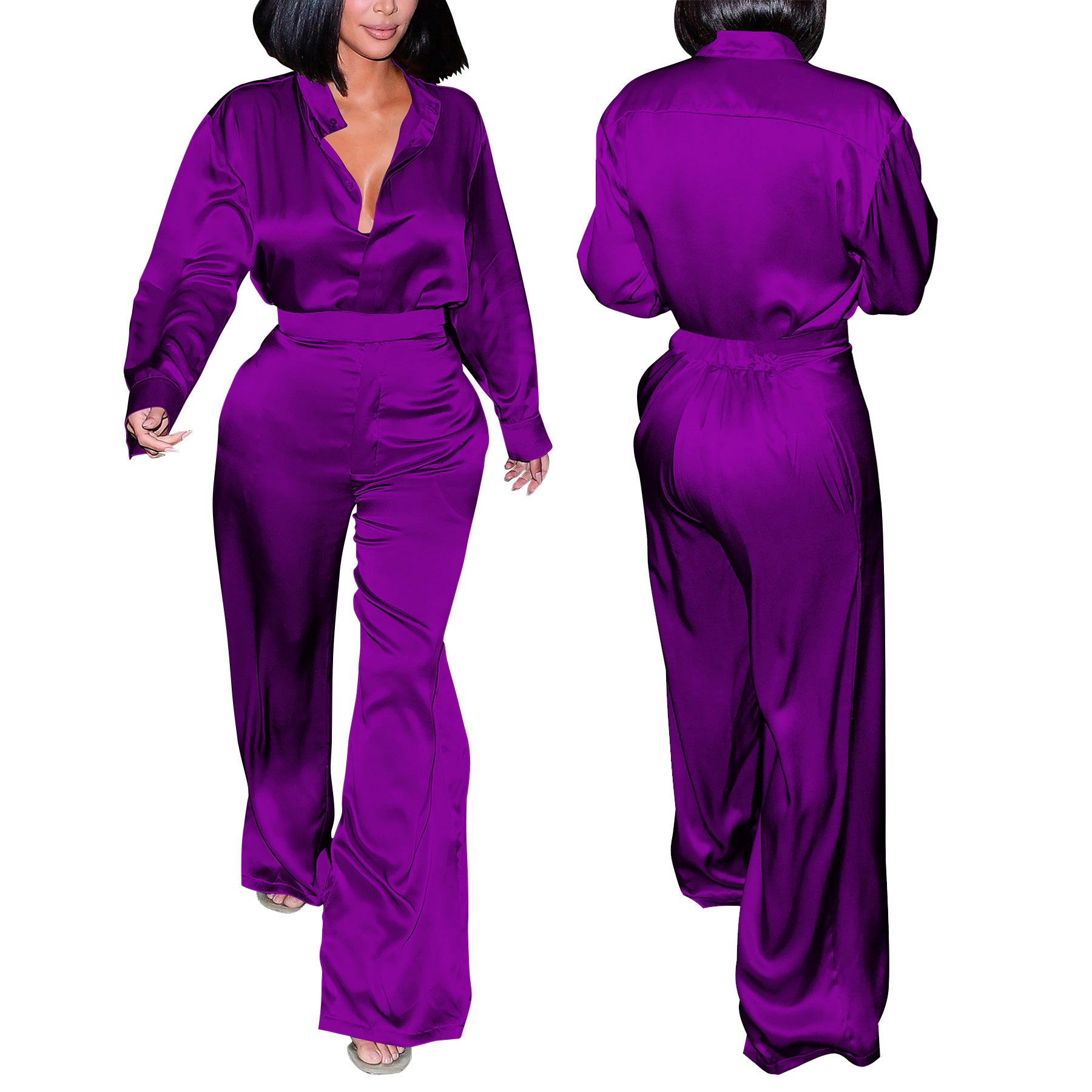 Fashion Women's Long Sleeve Shirt & Pants Set 5