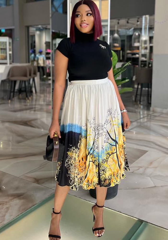 Elegant Women's Summer Sleeveless Blouse + Pleated Maxi Skirt Two-Piece Set