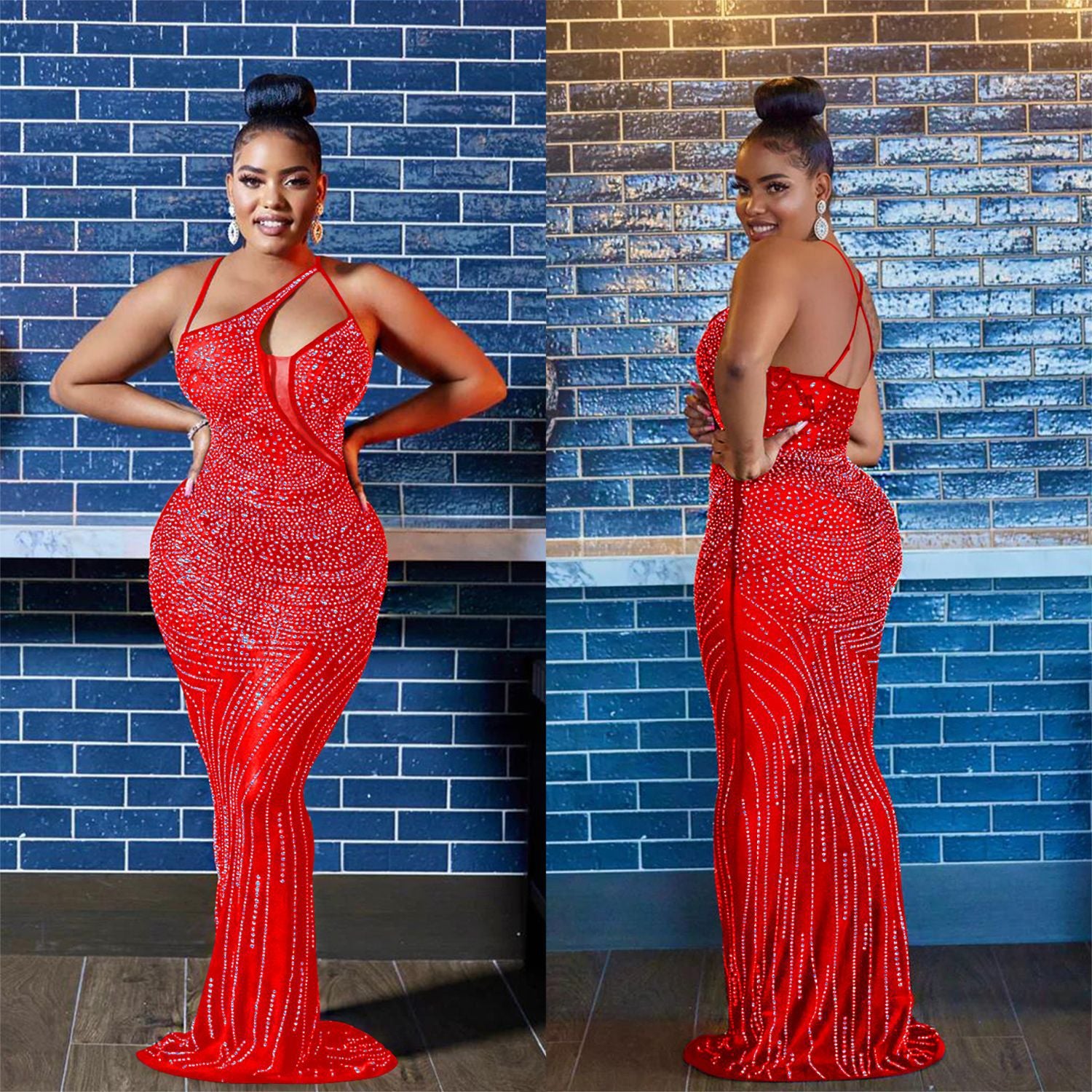 Women'S Fashion Mesh Beaded Sleeveless Straps V-Neck Maxi Dress 4