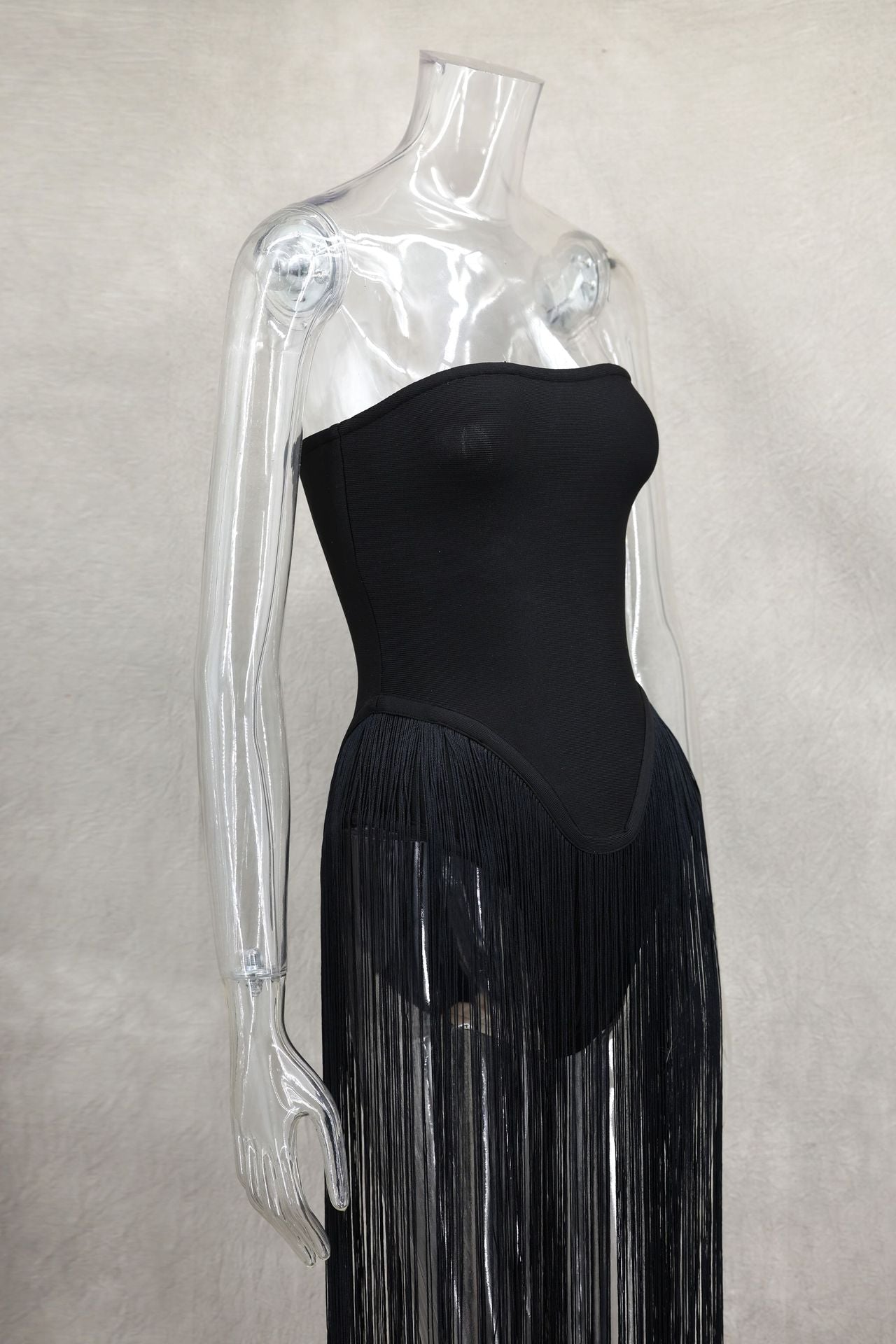 Spring Summer Style Tassel Trimmed Sexy Slimming Zipper Strapless Dress 29