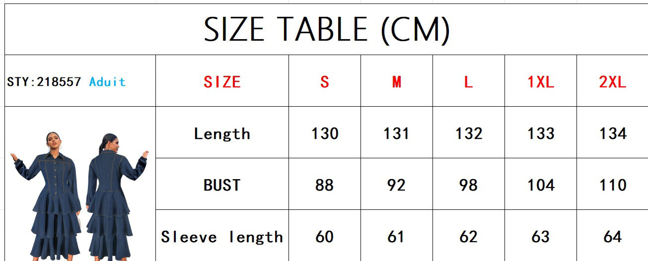 Women's Clothing Turndown Collar Long Sleeve Cascading Ruffles  Denim Long Dress 8