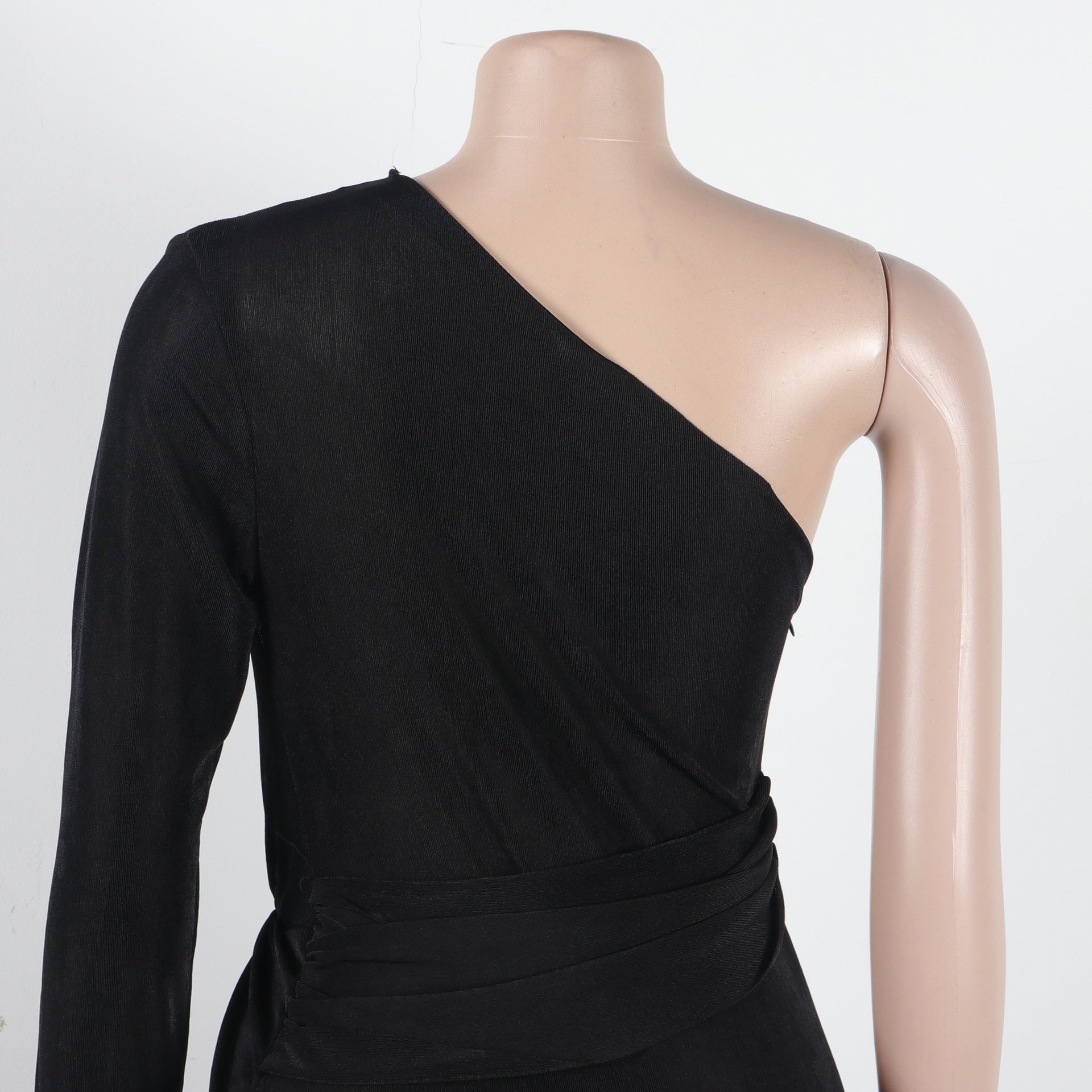 Women Sexy Solid Slit One Shoulder Dress 16