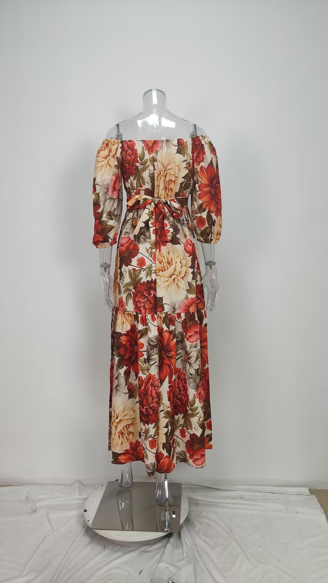 Women summer elegant print lace V neck dress 7