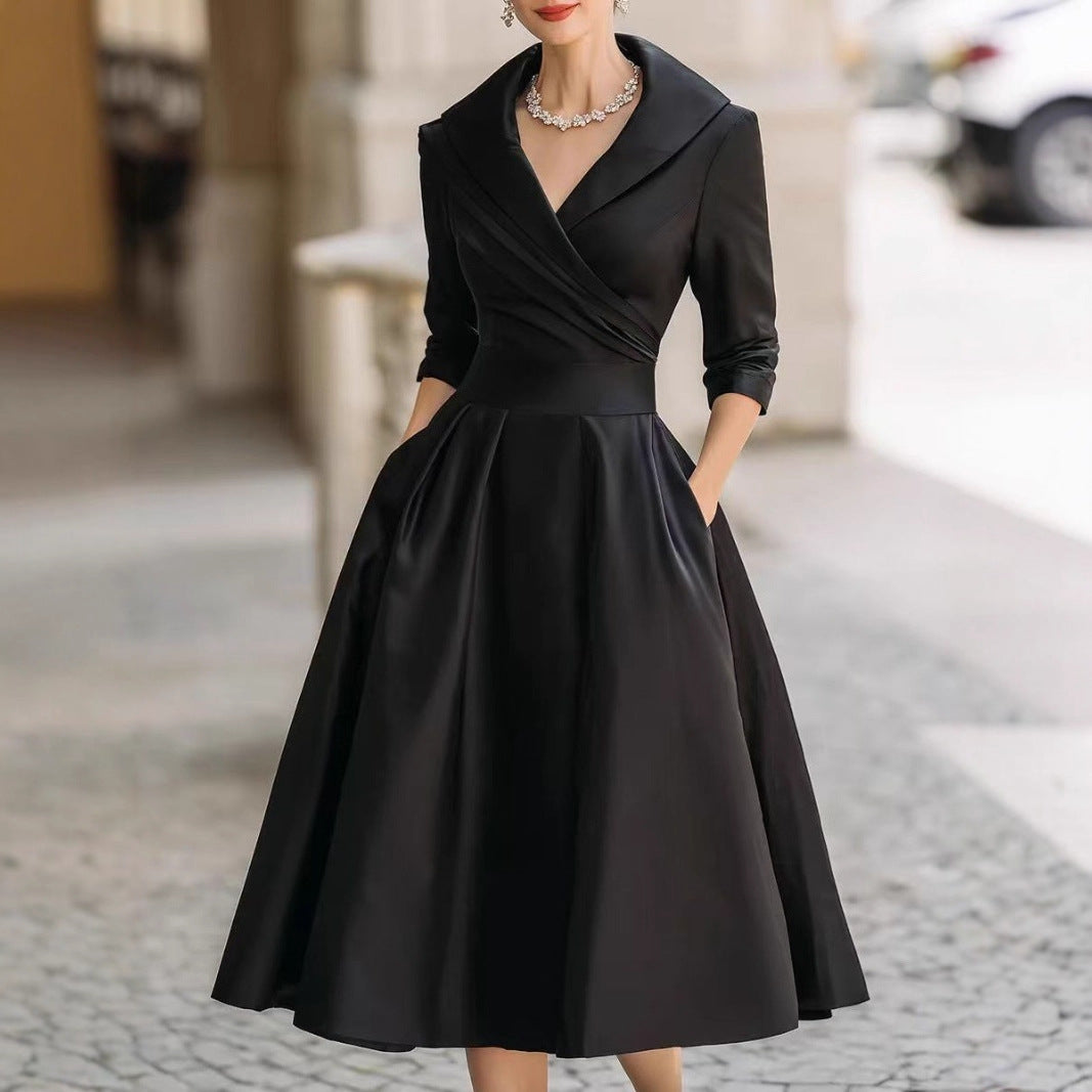 Women's Chic Slim Waist Elegant Long Sleeve Long Dress 12