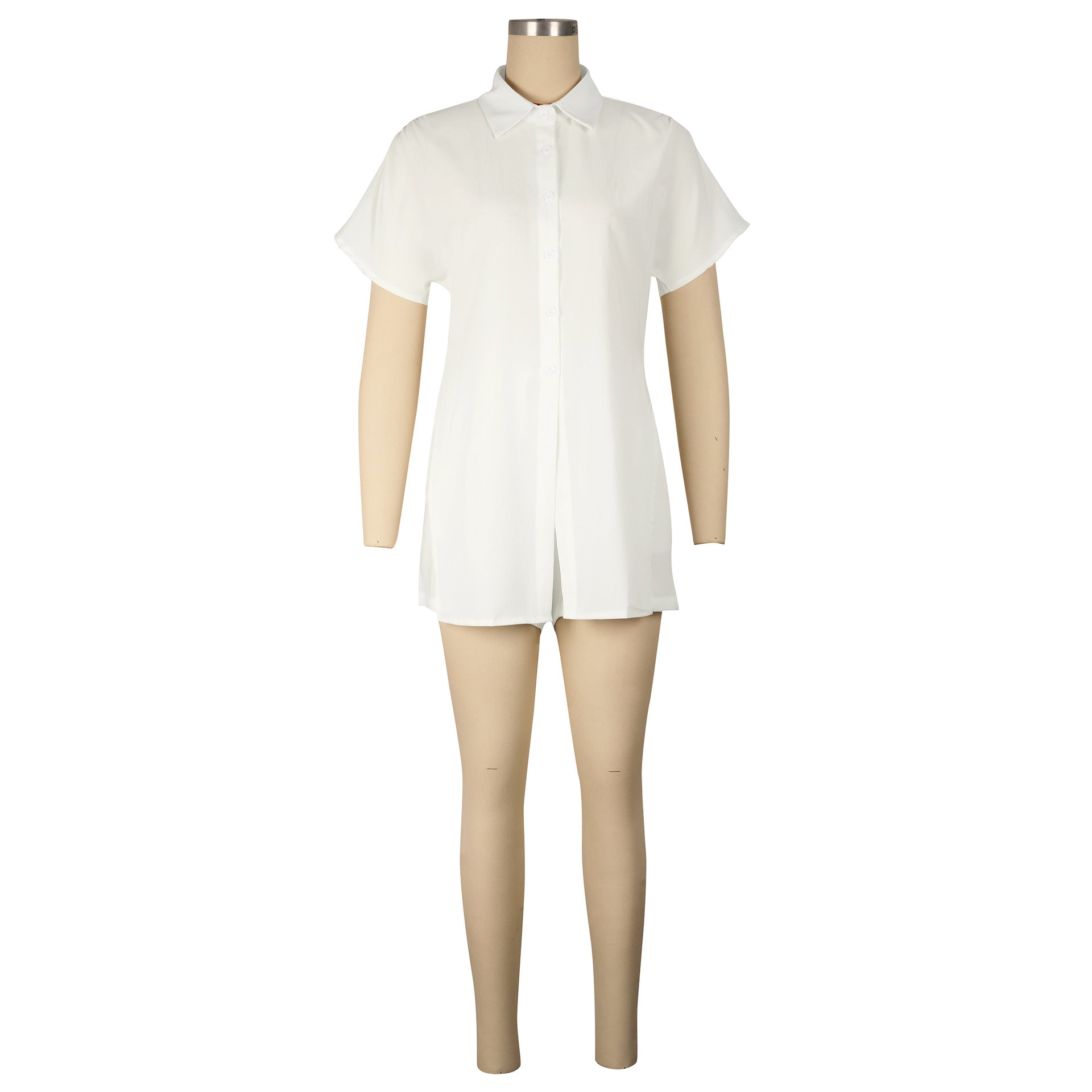 Women's Summer Slit Short-Sleeved Shirt Shorts Two-Piece Set 12