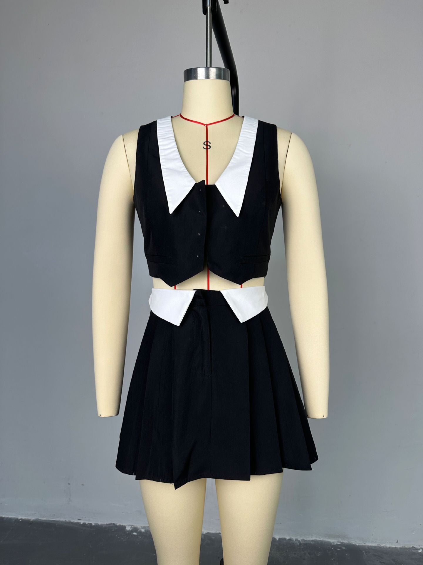 Women Summer Peter Pan Collar Sleeveless Top Skirt Casual Two-piece Set 8