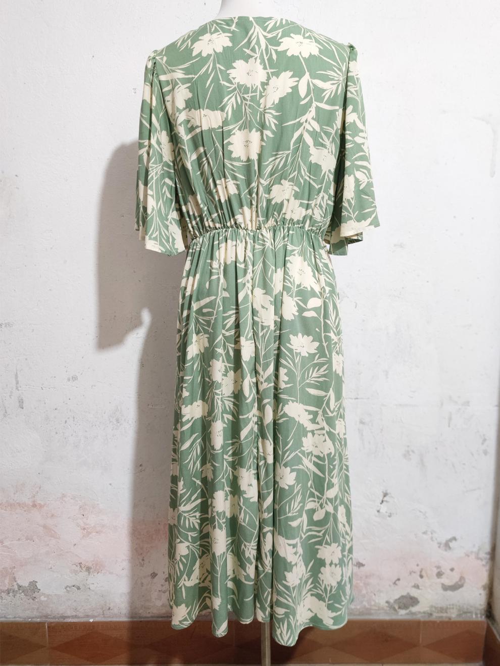 Women Cotton Printed V-Neck Short Sleeve Bohemian Holidays Beach Dress 8