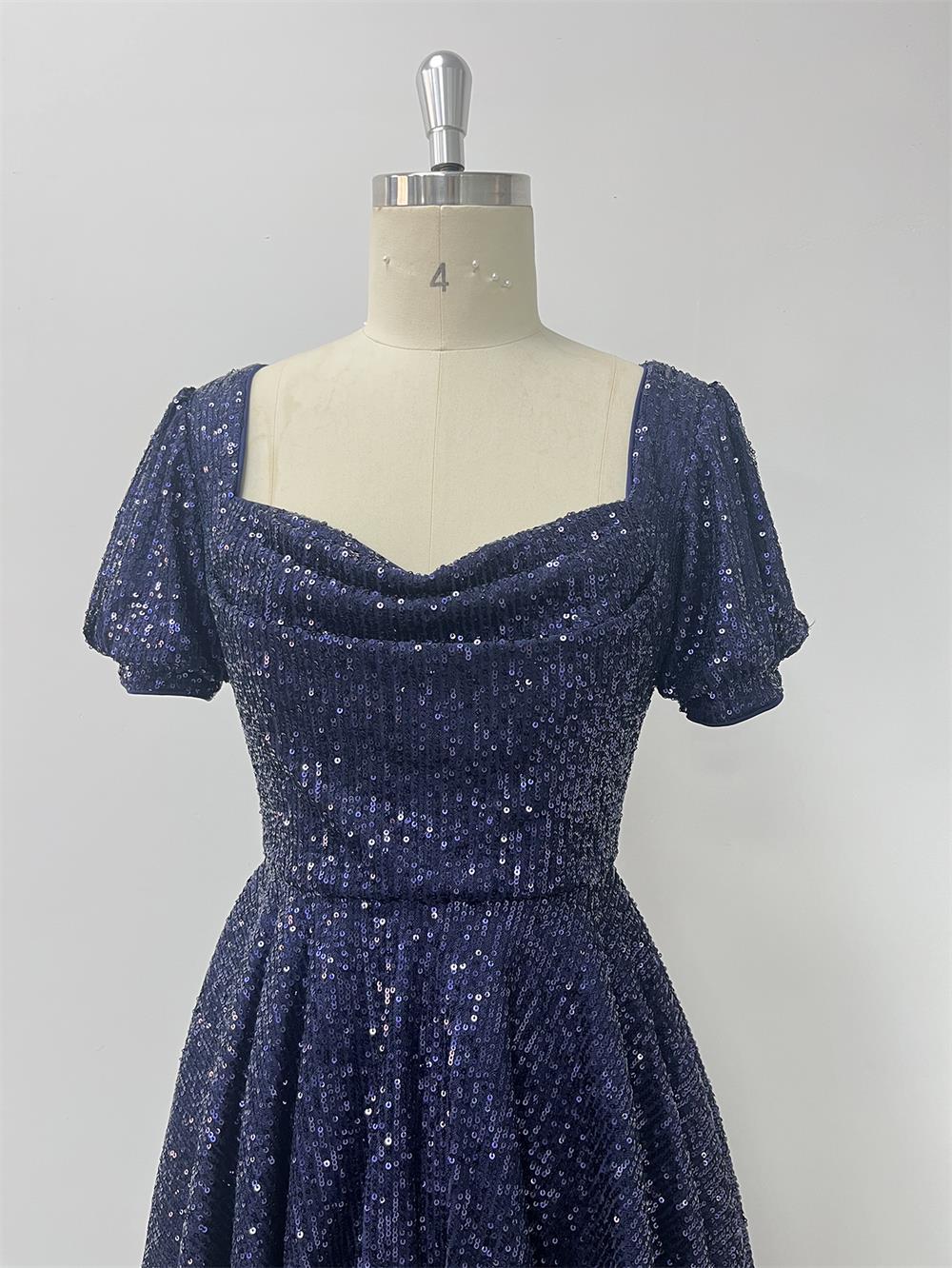 Women Elegant Zipper Cocktail Party Dress Sparkling Mini Dress 4