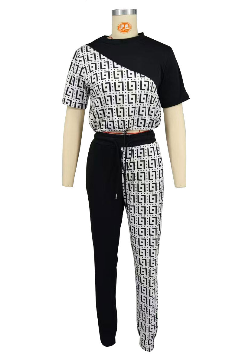 Women Fall Casual Colorblock Top and Pant Two-Piece Set 8