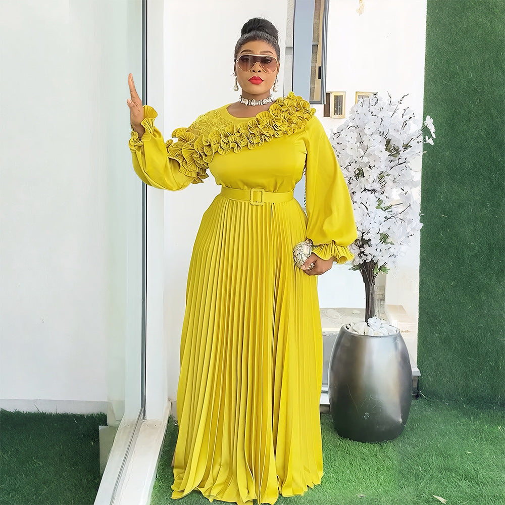 Fashion Chic Long Sleeve Dress African Plus Size Floral Maxi Gown 9