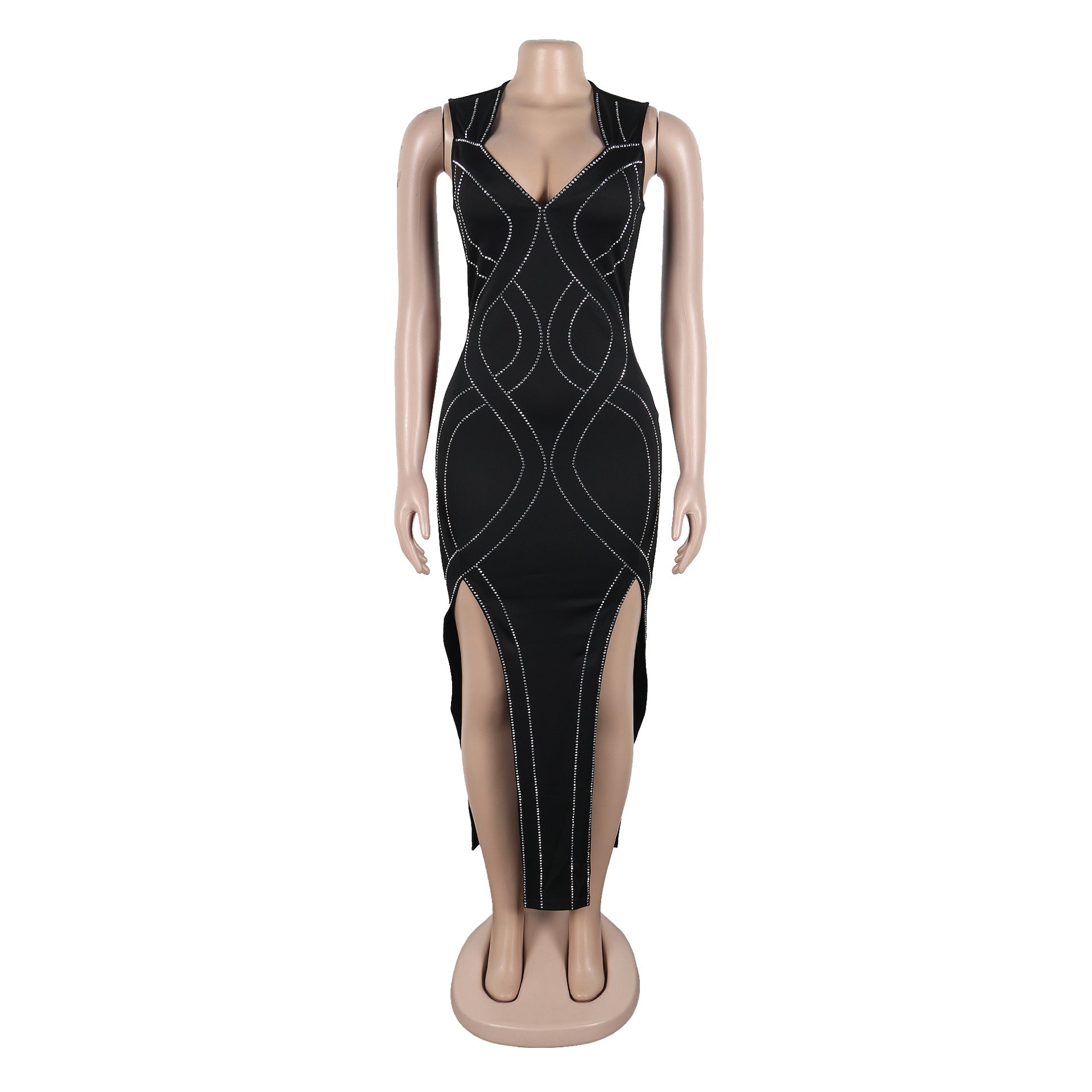 Women Sexy Beaded Slit sleeveless dress 9
